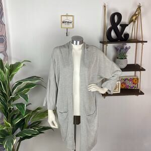 Donni Gray and White Vertical Striped Open Cardigan